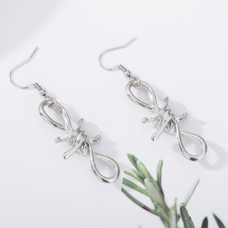 Funky Barbed Wire Women's Earrings in Silver