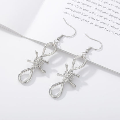 Funky Barbed Wire Women's Earrings in Silver