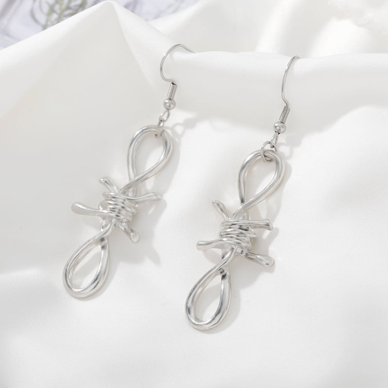 Funky Barbed Wire Women's Earrings in Silver