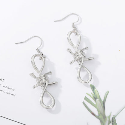 Funky Barbed Wire Women's Earrings in Silver