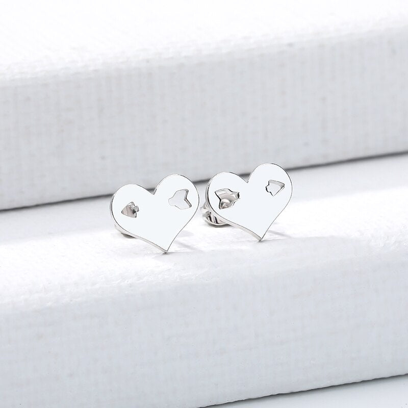 Heart & Hollow Arrow Stud Earrings in Gold, Silver & Rose Gold