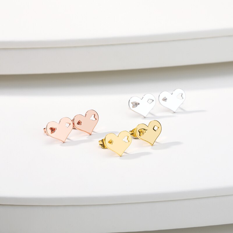 Heart & Hollow Arrow Stud Earrings in Gold, Silver & Rose Gold