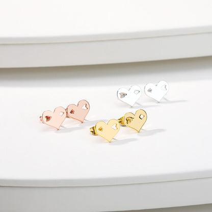 Heart & Hollow Arrow Stud Earrings in Gold, Silver & Rose Gold