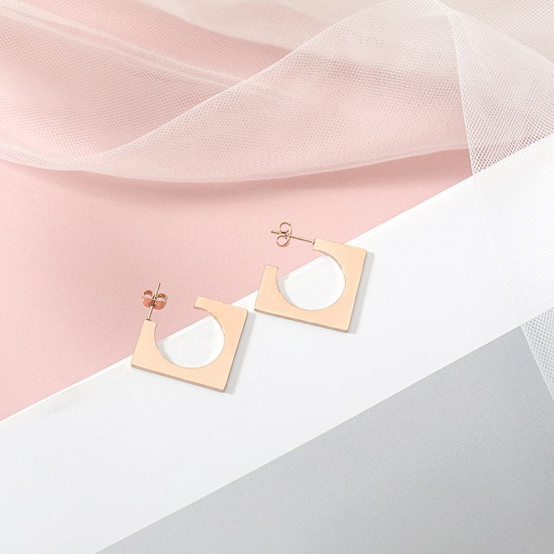 Minimal Geometric Stud Earrings in Gold, Rose Gold & Platinum