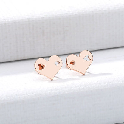 Heart & Hollow Arrow Stud Earrings in Gold, Silver & Rose Gold