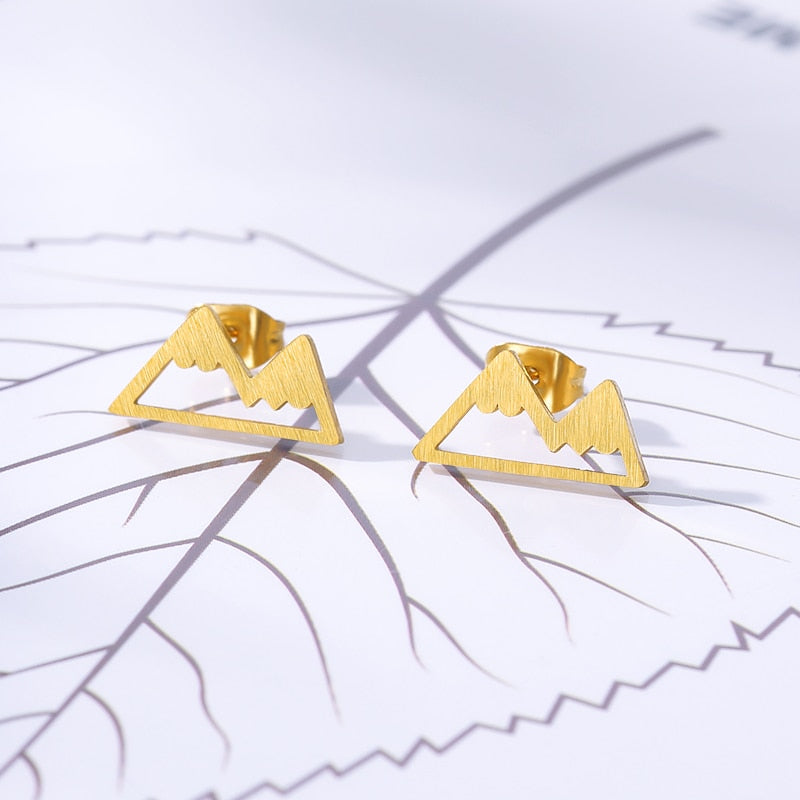 Mountain Shaped Stud Earrings for Women in Gold, Silver & Rose Gold