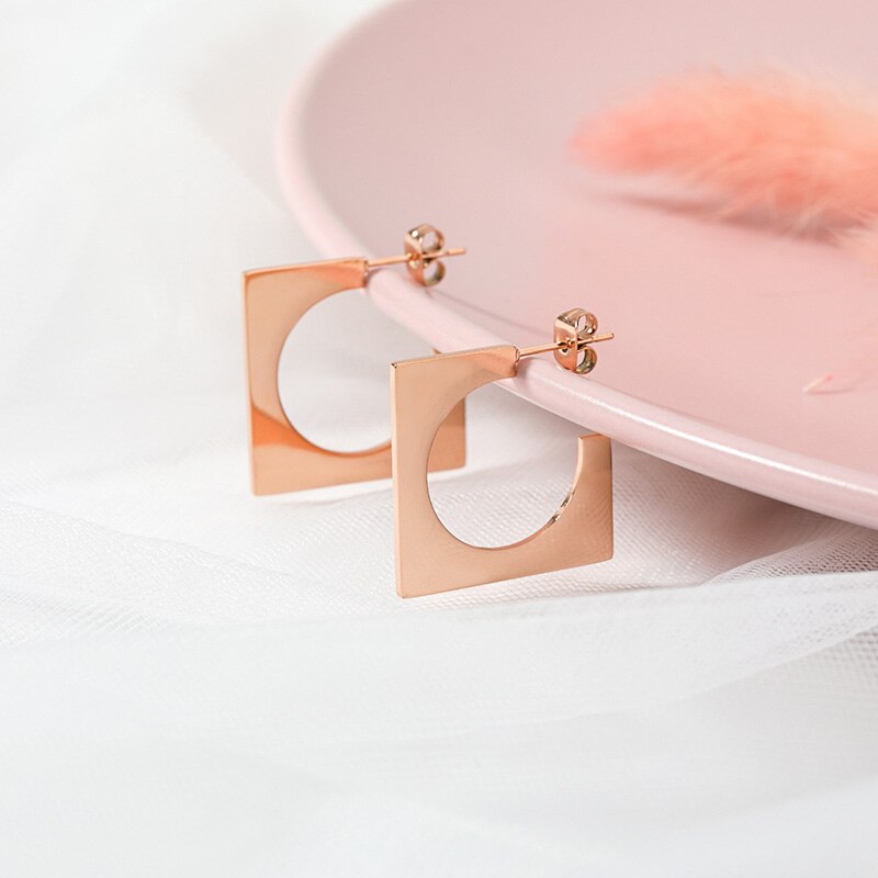 Minimal Geometric Stud Earrings in Gold, Rose Gold & Platinum