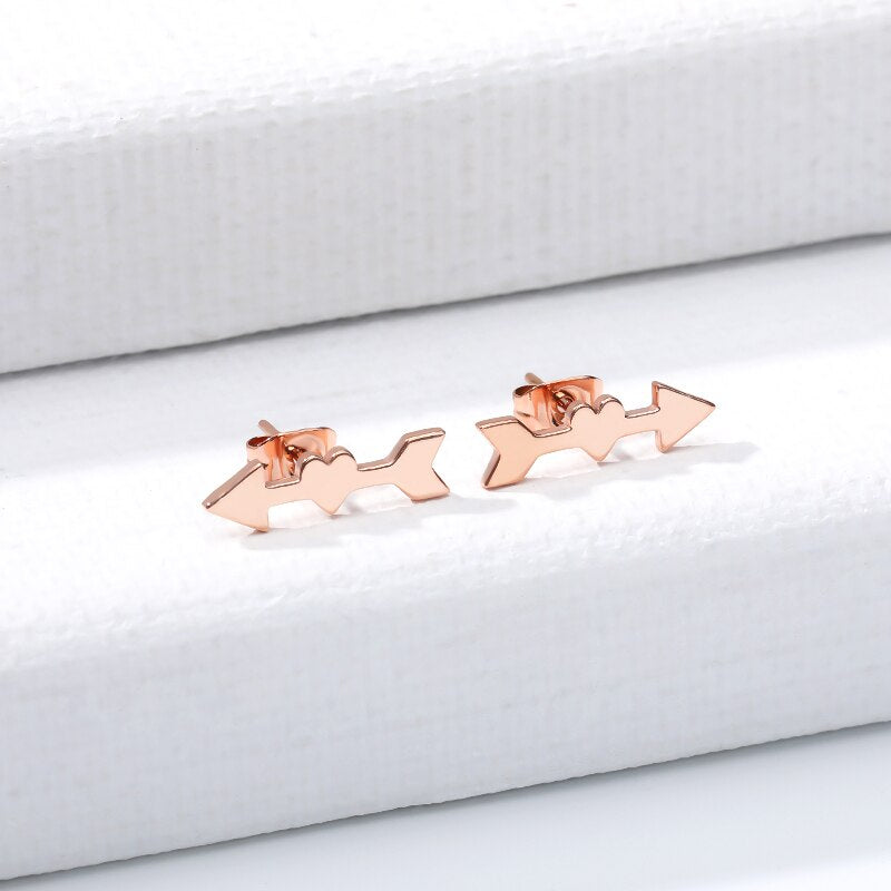 Minimalist Heart Arrow Shaped Pair of Earrings in Gold, Silver & Rose Gold