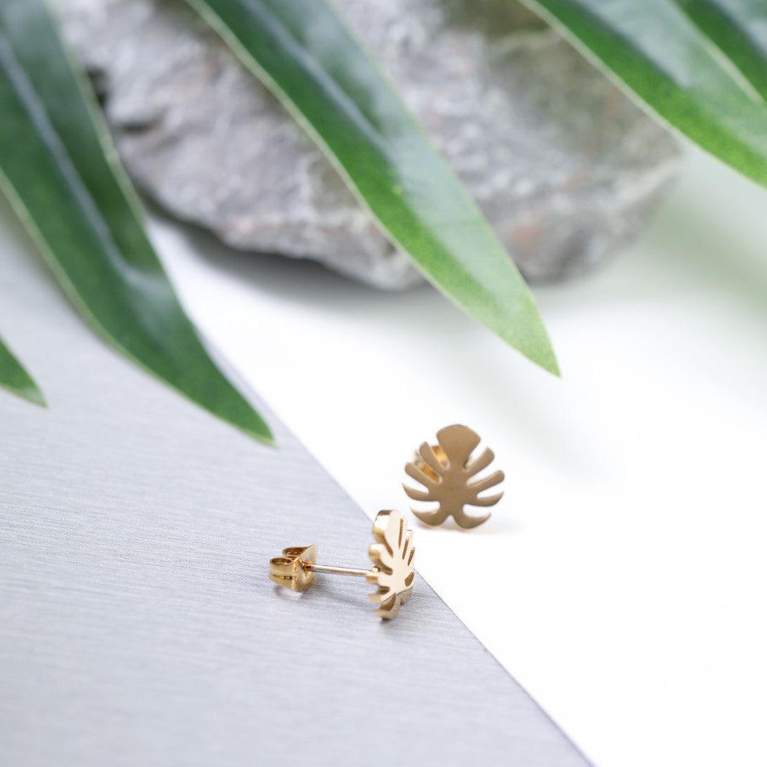 Palm Leaf Stainless Steel Stud Earrings