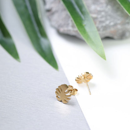 Palm Leaf Stainless Steel Stud Earrings