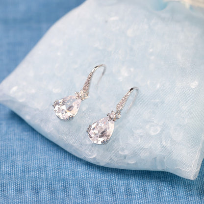 Small Bridal Cubic Zirconia Teardrop Earrings