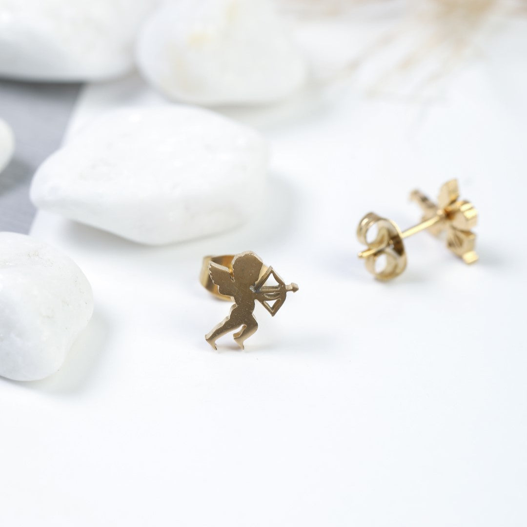 Small Cupid Stainless Steel Stud Earrings