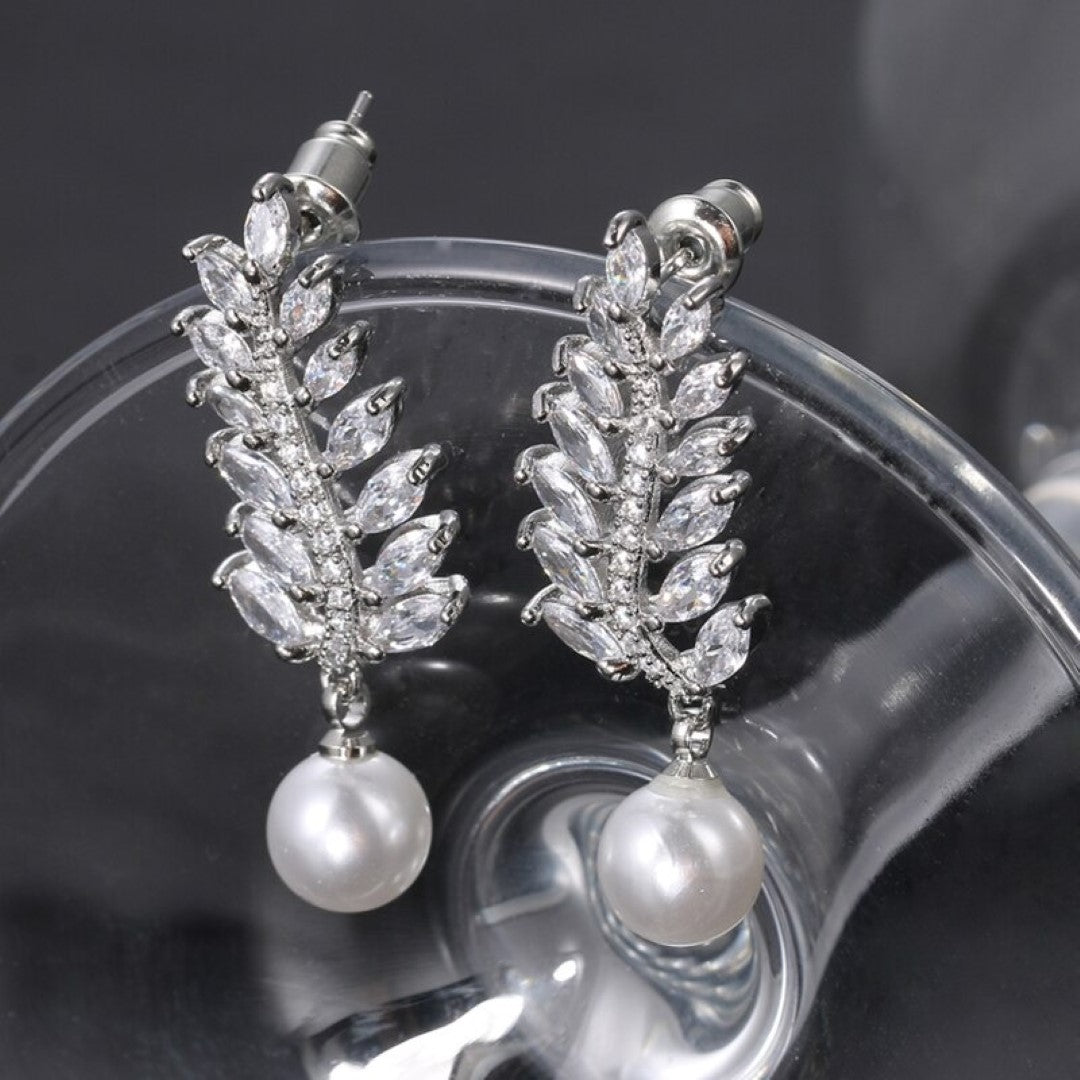 Wedding-Pearl-And-Leaf-Cubic-Zirconia-Drop-Earrings- (11)