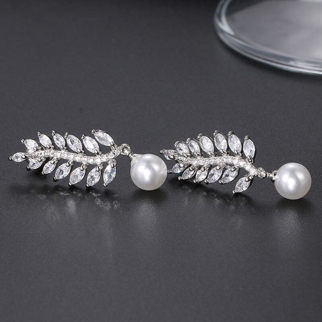 Wedding-Pearl-And-Leaf-Cubic-Zirconia-Drop-Earrings- (13)