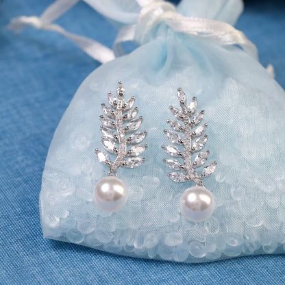 Wedding-Pearl-And-Leaf-Cubic-Zirconia-Drop-Earrings- (4)