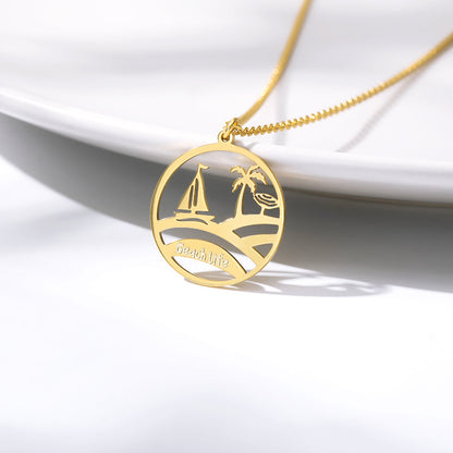 Beach Life Pendant Women's Necklace in Gold, Rose Gold & Silver