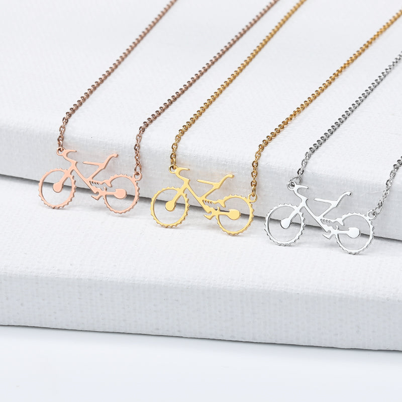 Bicycle Pendant Women's Necklace in Gold, Rose Gold & Silver