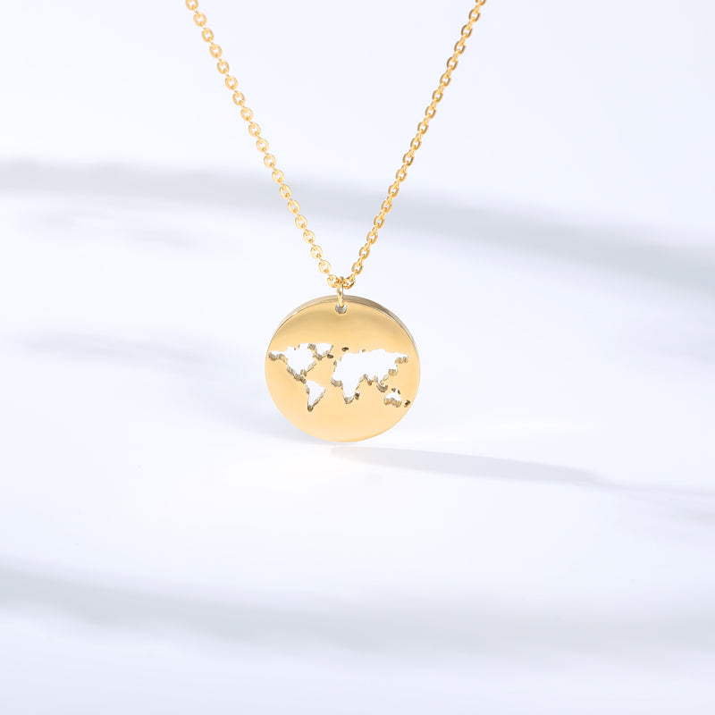 Earth Globe Map Pendant Women's Necklace in Gold, Silver & Rose Gold