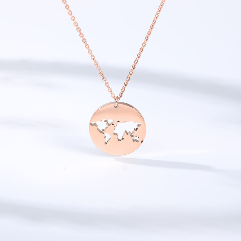 Earth Globe Map Pendant Women's Necklace in Gold, Silver & Rose Gold