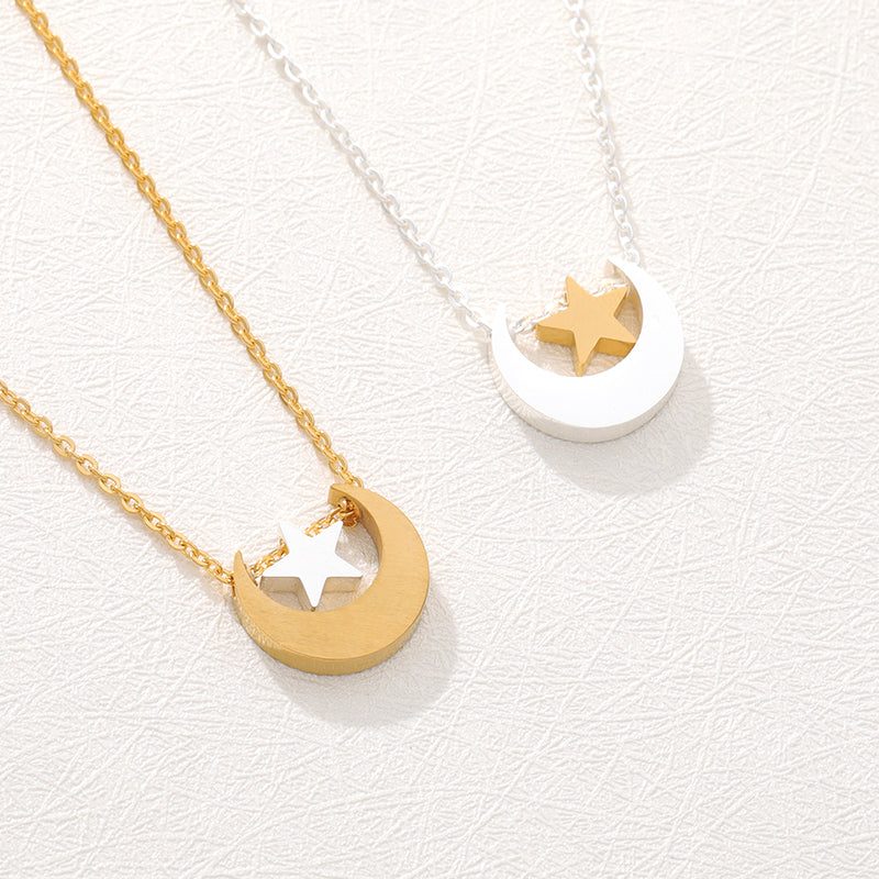 Moon & Star Women's Necklace in Gold & Silver