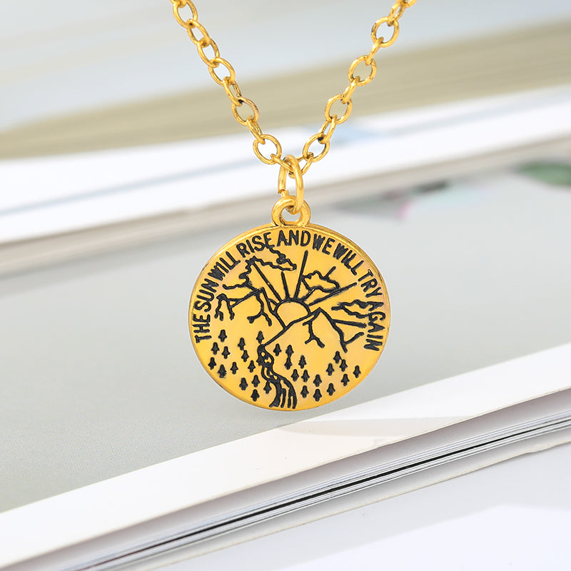 The Sun Will Rise Positivity Message Necklace With Pendant in Gold & Silver