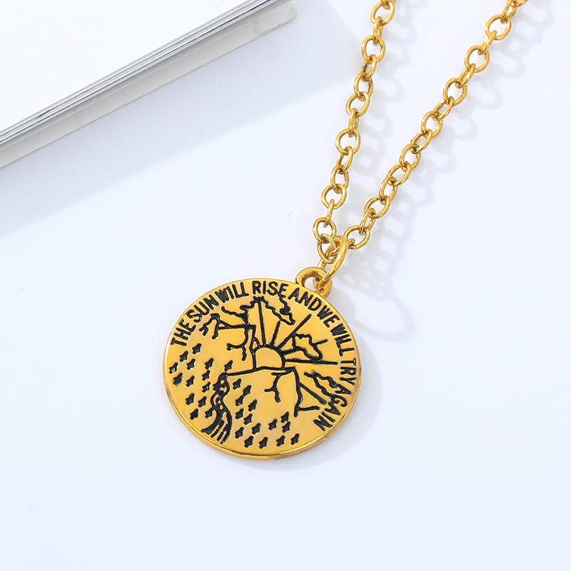 The Sun Will Rise Positivity Message Necklace With Pendant in Gold & Silver