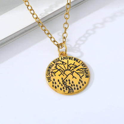 The Sun Will Rise Positivity Message Necklace With Pendant in Gold & Silver